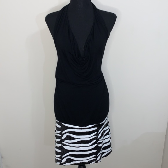 Bebe zebra print sequence backless halter for women size L - Picture 6 of 9